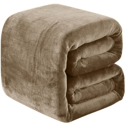 Fleece Blankets for All Season - Premium Lightweight Anti-Static Throw for Twin/Twin XL Size Bed Extra Long Soft Brush Fabric Warm Sofa Thermal Blanket 66" x 90"(Taupe) - color: Taupe, size: Twin (90-Inch-by-66-Inch)