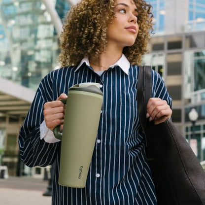 Owala FreeSip Tumbler Stainless Steel Water Bottle 40 oz Off Road | Triple-Layer Insulation | Leak-Proof Lid with Push-Button | Double Threaded Lid for Left and Right-Handed Drinking - color: Off Road, size: 40 Ounces