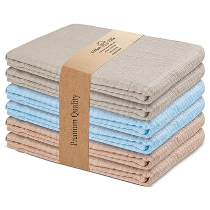 Urban Villa Kitchen Towels Cotton Dish Towels 20”x30” (Set of 6) Multi - color: Set of 6 in Blue, Tan, and Gray, size: 18" x 28" (Set of 6)