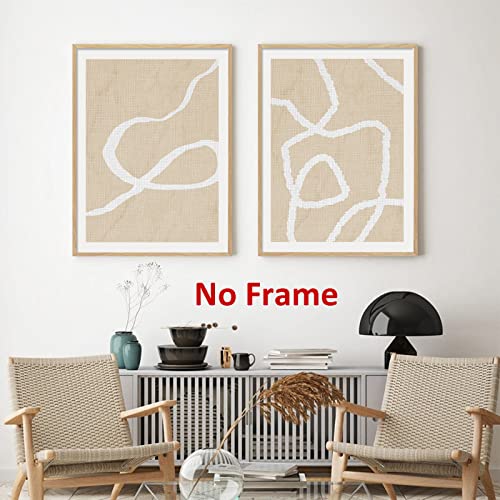 White and Beige Abstract Wall Art Boho Line Poster Beige Abstract Painting Abstract Shapes Canvas Geometric Minimalist Art Prints Modern Line Wall Art for Living Room Bedroom 16x24inchx2 Frameless - color: White and Beige Abstract Wall Art