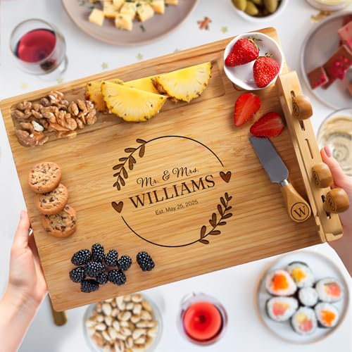 Personalized Charcuterie Board, Wedding Gifts for Couples 2026, Custom Cheese Boards Bridal Shower Gifts, Housewarming Gifts for Christmas, Anniversary, Engagement, New Home, Bride, Parent, Women