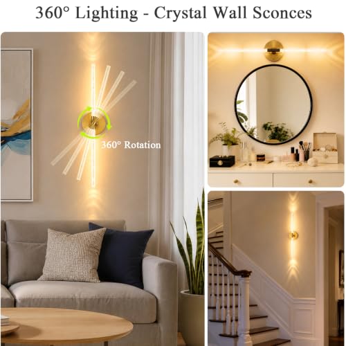 Rechargeable Wall Lights Battery Operated Sconce 2Pack(Gold Bubble Crystal) | 10000mAh Wireless Wall Lights With Touch & Remote, 4CCT, 360° Rotatable Wall Lamp for Bedroom Living Room Hallway 31.5in - color: Bubble Crystal Gold