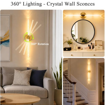 Rechargeable Wall Lights Battery Operated Sconce 2Pack(Gold Bubble Crystal) | 10000mAh Wireless Wall Lights With Touch & Remote, 4CCT, 360° Rotatable Wall Lamp for Bedroom Living Room Hallway 31.5in - color: Bubble Crystal Gold