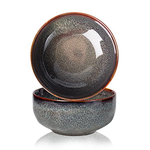 22 Ounce Serving Bowls Set - Ceramic Bowl Set of 2-5.75 inch for Salad, Soup,Cereal Bowls for Kitchen - color: Caramel Brown, size: 22 Ounces