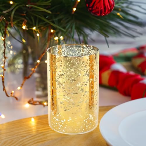 WGVI Hurricane Candle Holder Sleeve, W: 4", Ht: 6", Gold Speckled Glass Cylinder Open Both Ends, Chimney Tube Shade, 2 Pieces - color: Gold Speckle, size: 4x6"H