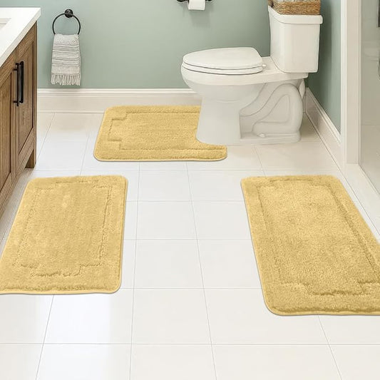 Bath Rugs Bathroom Mat Soft Absorbent Plush Shaggy Soft Floor Non Slip Shower Bath Tub Machine Washable - color: Honey Gold-ser#, size: 20"x32"/20"x20"/17"x24"