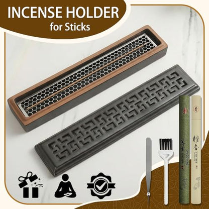 CEREMONY Incense Holder for Sticks, Ceramic Insence-Stick Holder Ash Catcher, Incense Holder Timkburner for Meditation Yoga Spa Room Incense Holder (Mesh-Brown) - color: Mesh-brown