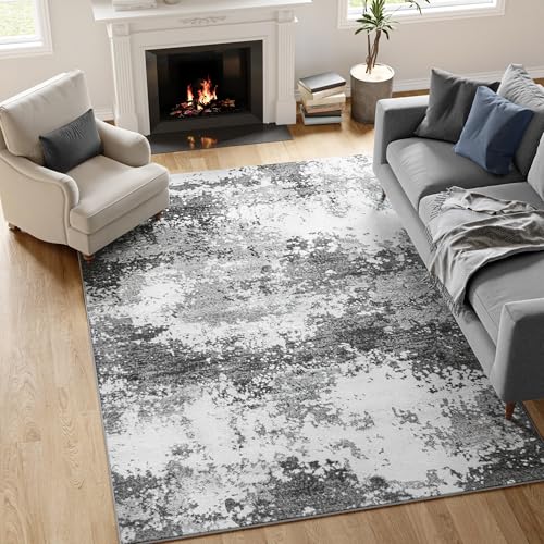 Washable Rug 4x6 Entryway Rugs for Living Room Bedroom Carpet Grey | Indoor Vintage Abstract Boho Large Area Rug Non Slip Faux Wool Rugs for Dorm, Dining Room Table, Nursery, Kids Playroom, Gray - color: Grey, size: 4' X 6' (Rectangular)