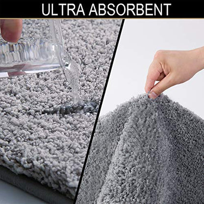 Walensee Shaggy 2 Piece Bath Rug Sets (Grey) 20 x 24 Non Slip, U Shape Contour Rug & 20 x 32, Machine Wash/Dry Plush Absorbent Bath Mats for Bathroom - color: Grey