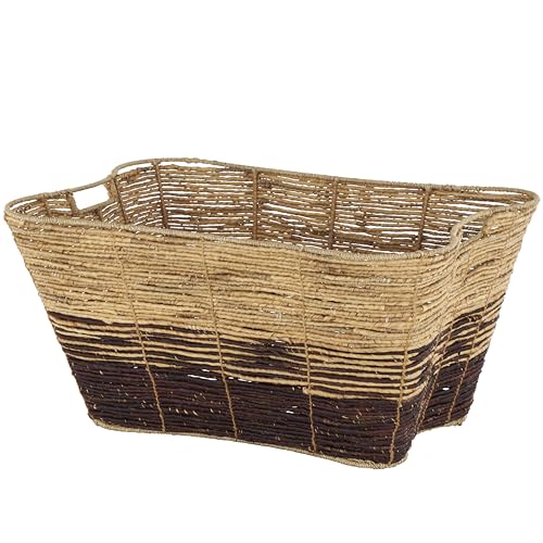 Deco 79 Seagrass Handmade Decorative and Functional Storage Basket Oversized Color Block Basket Organizer with Slot Handles, Basket for Storage 30" x 20" x 15", Brown - size: 30" x 20" x 15"