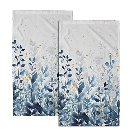 Giwawa Blue Leaves Hand Towels Botanical Leaf Decorative Fingertip Face Towels Set of 2 Soft Absorbent Dish Towels for Hotel Kitchen Bathroom - color: Blue Leaves