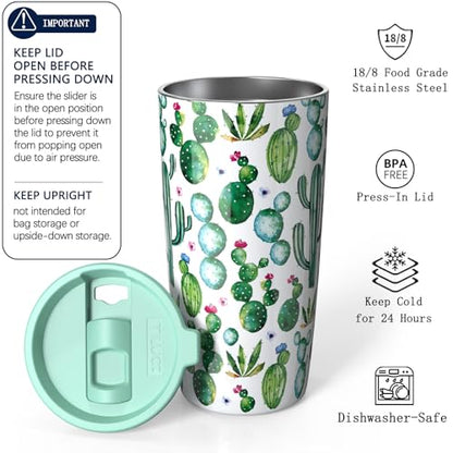TILUCK 20 oz Insulated Coffee Tumbler with BPA-Free Lid | Travel Coffee Mug, Dishwasher Safe, Cup Holder Friendly, Double-Wall Vacuum Insulation for Hot & Cold Drinks, Cactus - color: Cactus, size: 20 Ounces