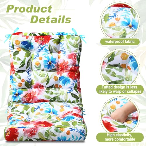 Hoteam 4 Set Outdoor Patio Chair Cushions 20 x 42 in Deep Seat Waterproof Patio Cushions Set for Furniture Replacement Removable Seat and Back (Flower) - style: Flower