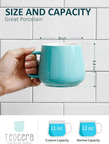 Teocera Ceramic Coffee Mug Set of 4-12 oz Coffee Mugs with Large Handles for Hot or Cold Drinks Like Latte, Cocoa, Tea or Juice - Smooth Ceramic, Dishwasher Safe, Turquoise - color: Turquoise