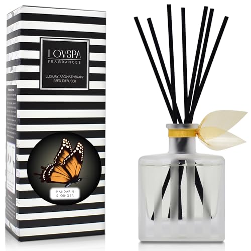 Reed Diffuser Set, Mandarin & Ginger Scented Oil Diffuser with Sticks, Home Fragrance Accessories for Bathroom Shelf Decor, Aroma Diffusers for Home or Office Desk, USA Made - color: Mandarin & Ginger, size: Modern Stripe/4.5 oz