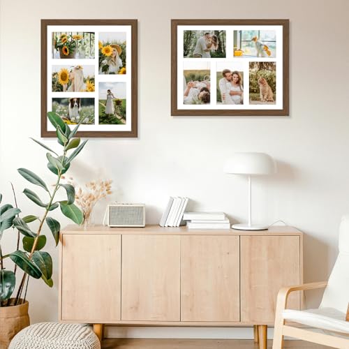 JCJMY 11x14 Picture Frame, 4x6 Collage Picture Frame, Display 5 Pcs 4x6 Photos or 11x14 Picture, Five Opening 4x6 Collage Frame for Wall Hanging, Lightweight 4 x 6 Multi Pictures Frame, Brown - color: Brown