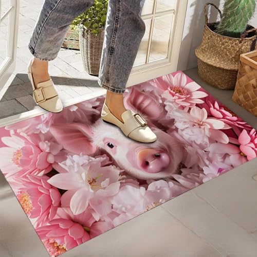 Flower Pig Indoor Door Mat,Front Door Mat Outside Entrance,17x29.5 in,Non-Woven Fabrics Non Slip Floor Doormat,Welcome Mats Entryway Rug Doormats for Kitchen Bedroom Living Room Decor Gifts - color: Pig47