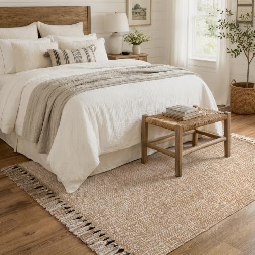4' x 6' Hand Woven Bedroom Area Rug, Boho Indoor Outdoor Rugs | Tan Modern Farmhouse Living Room Rug, Comfy Jute Bedside Mats, Reversible Braided Dining Room Carpet for Nursery Room Patio - color: Tan/Cream, size: 4' x 6' (Rectangular)