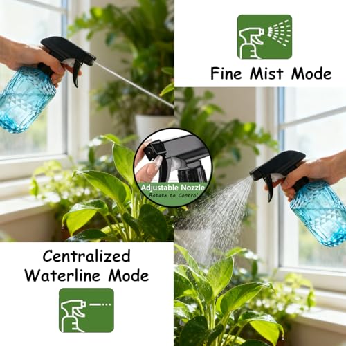 YYTSGG Glass Plant Mister Bottle, 15oz, Blue | Refillable Water Spray Bottle with Adjustable Mist Nozzle for Indoor Flowers, Outdoor Gardening, Cleaning, Hair and Pets Care - color: Blue