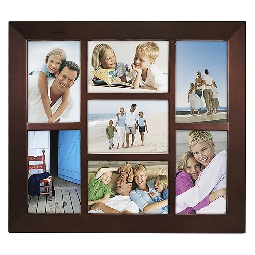 Malden International Designs Berkeley Beveled Edge Wood Collage Picture Frame, 7 Option, 7-4x6, Walnut - color: Walnut, size: 7-Opening