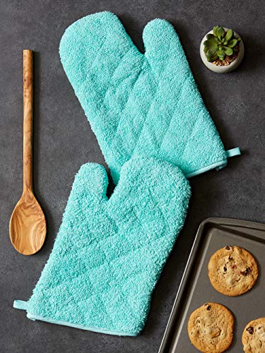 DII Basic Terry Collection 100% Cotton Quilted, Oven Mitt, Aqua, 2 Piece - color: Aqua, size: Oven Mitt