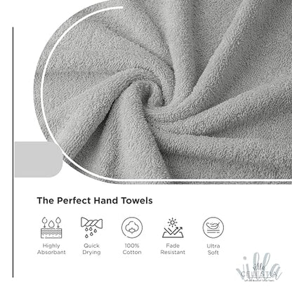 Villa Celestia Cotton Hand Towels Set of 4, 16 x 28, Oeko-TEX Certified, Quick Dry, Silver - color: Silver Grey, size: Hand Towel - Pack of 4