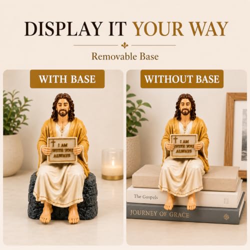 Jesus Christ Statue Peaceful | Handcrafted Polystone Marble Figurine with I Am with You Always Plaque | Christian Home Décor Jesus Resin Idol for Home, Prayer Corner, Altar & Gifting
