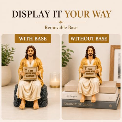 Jesus Christ Statue Peaceful | Handcrafted Polystone Marble Figurine with I Am with You Always Plaque | Christian Home Décor Jesus Resin Idol for Home, Prayer Corner, Altar & Gifting