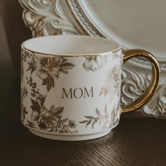 Sweet Water Decor Delft Mom Mug, 14oz Fine Bone China Tea Cup for Hot & Cold Drinks, Gifts for Women, Coffee Mug with Gold Handle & Rim, Gift for Mom's Birthday & Christmas - style: MOM