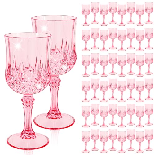 48 Pcs Pink Plastic Wine Glasses,Plastic Goblets for Parties | Vintage Wine Glasses Bulk, Reusable, Drinkware Cups, Wedding, Party, Reception, Event Supplies,Table Decoration - color: Pink