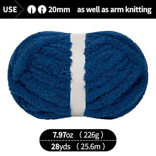 Franel Navy Blue Chunky Chenille Yarn for Hand Knitting Blanket (8 Pack, Total 64oz) - Shed-Resistant Fluffy Jumbo Yarn for Crocheting, Super Bulky Big Yarn for DIY Throw, Pre-Wound & Tangle-Free - color: 21