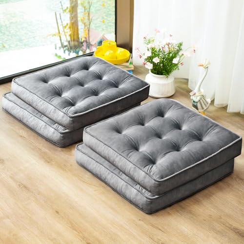 1 MIDDLE ONE Floor Pillow Set of 4, Memory Foam Meditation Cushion, Floor Cushions for Adults Sitting, Large Square Seat Cushions for Yoga, Living Room, 20x20 Inch (Grey) - color: Grey, size: 20x20 Inch(Pack of 4)