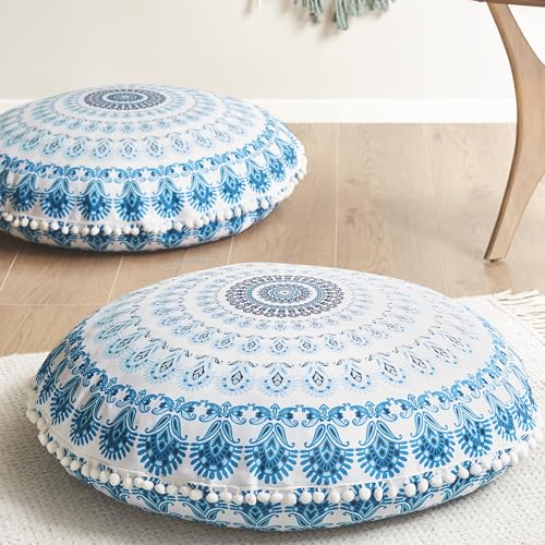 Codi Floor Pillows 2 Pack, Large Meditation Cushions for Adults, 32-inch | Oversized Round Seating for Yoga & Zen, Supportive Shredded Memory Foam Filling, Removable Machine Washable Boho Cover, Aqua - color: Round | Aqua, size: 2 Count (Pack of 1)