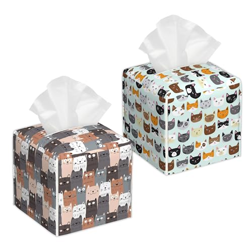 Cute Cat 2 Pcs Tissue Box Holder Square Tissue Box Cover Facial Cube Napkin Organizer Dispenser for Bedroom Office Bathroom Decor - color: Cute Cat