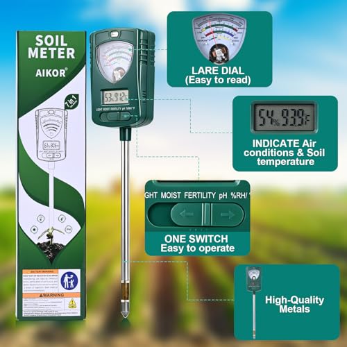 7-in-1 Soil Tester for Soil Moisture pH Fertility Light Intensity, Soil Temp, Air Temp & Humidity, with Pointer and LCD Display.for Garden, Farm, Lawn, Indoor/Outdoor Plant Monitoring.