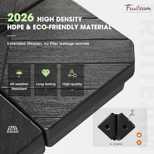 FRUITEAM Patio Offset Umbrella Base Stand, 180 LBS Sand Filled Outdoor Base Heavy-Duty for Cantilever Umbrellas, Large Easy-Fill Spouts for Water & Sand Filling - color: Black