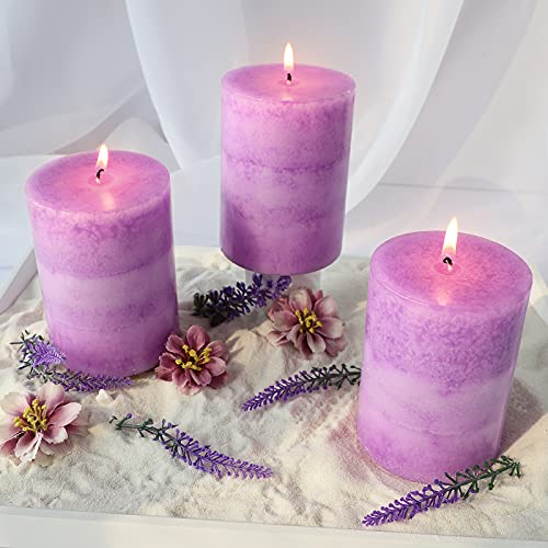 CRYSTAL CLUB Lavender Scented Pillar Candles, Purple Aromatherapy Candles | Clean Burning and Dripless Candle Lights, Tall 3X4 Inch Lavender Fragrance Candles for Home Décor - size: 3"X4", style: Lavender