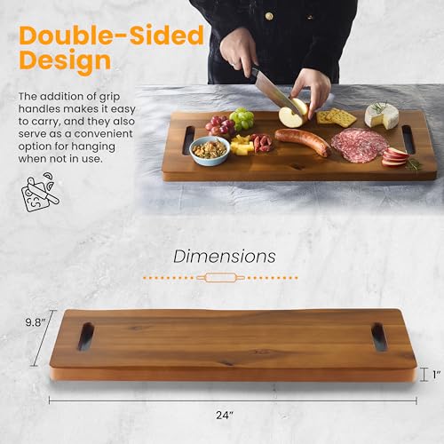 TIDITA 24" Large Acacia Wood Charcuterie Board, Built-in Handles, Raw Edge | Dual-sided Design, Extra Long Wooden Serving Cheese Boards, Rectangular Serving Platter for Meat Steak, Cracker Appetizers - color: Acacia, size: 24" x 9.8" x 1"