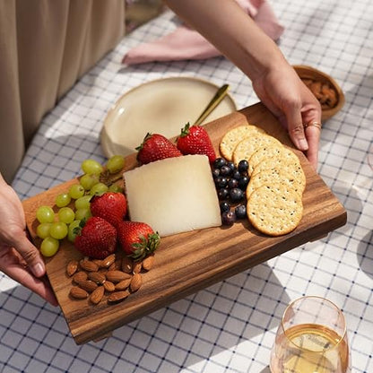 Twine Footed Wood Serving Board Decorative Tray Decor, Kitchen Table Decor or Kitchen Counter Decor, Acacia Wood Riser 13in by 8in Set of 1 - style: Footed Board