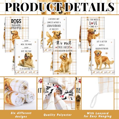 Redbaker 6 Pcs Golden Retriever Kitchen Towels Funny Dish Towel Gifts | Golden Retriever Lover Kitchen Hand Tea Dishcloth Dog Owner Decorative with Hanging Loop for Christmas Home Housewarming Gift - style: Golden Retriever