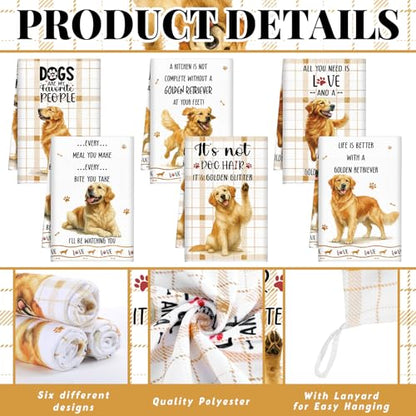 Redbaker 6 Pcs Golden Retriever Kitchen Towels Funny Dish Towel Gifts | Golden Retriever Lover Kitchen Hand Tea Dishcloth Dog Owner Decorative with Hanging Loop for Christmas Home Housewarming Gift - style: Golden Retriever
