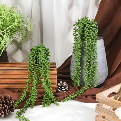 6 Pcs Succulents Plants Artificial Hanging Plants | String of Pearls Faux Greenery,Fake Succulents Hanging Plant for Home Backdrop Garden Indoor/Outdoor Wall Decor