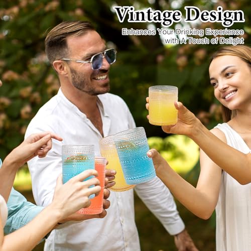 Drinking Water Glass Cups Set,Crystal Hobnail Glass set of 8,15oz&12oz | Unique Design Vintage Tall Glass Cups Sets for Whiskey,Cocktail,mocktails - style: Drinking set of 8 15oz 12oz