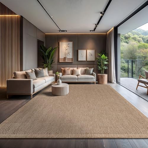Easy Jute Rug 9x12, Indoor Outdoor Natural Color Fiber Area Rugs for Living Room and Patio Rug Herringbone Seagrass Boho Woven Design Easy-Cleaning Washable Outside Carpet Alfombras 9 x 12 - color: Herringbone/Natural, size: 9' x 12' (Rectangular)