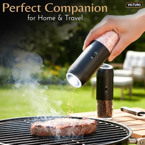 Electric Salt and Pepper Grinder Set, Automatic Refillable Salt and Pepper Grinder Set Rechargeable, One-Touch Electric Pepper Grinder, Stainless Steel Salt and Pepper Shakers Set for Kitchen