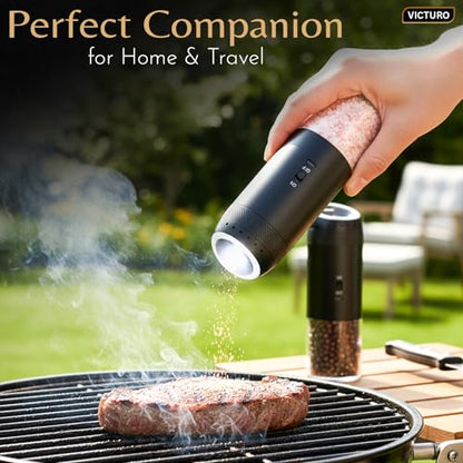 Electric Salt and Pepper Grinder Set, Automatic Refillable Salt and Pepper Grinder Set Rechargeable, One-Touch Electric Pepper Grinder, Stainless Steel Salt and Pepper Shakers Set for Kitchen