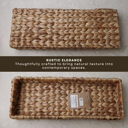 Handmade Water Hyacinth Wicker Storage Basket – Rectangle Organizer Bin for Shelves, Blanket, Bathroom, Closet, Toilet Tank – Decorative & Durable (1, 17.5"x6.7"x2.5") - size: Tray: 17.5x6.5x2.5"