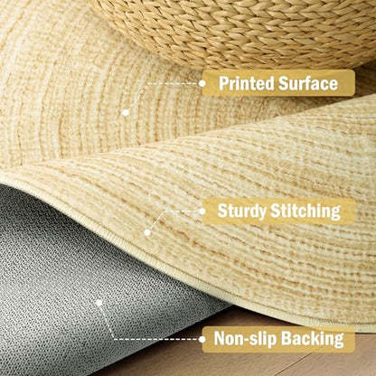Carvapet 6 ft Round Washable Rug, Imitation Jute Low Pile Circle Carpet with Non Slip Rubber Backing, Foldable Stain Resistant Area Rug for Living Room Bedroom Office Bathroom - color: S-yellow, size: 6' (Round)