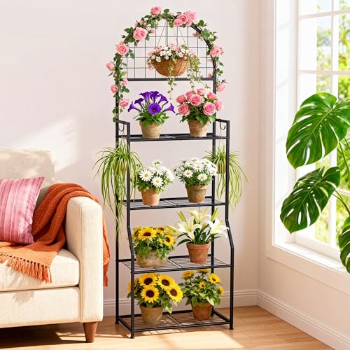 VGMiu 4 Tier Plant Stand Indoor Outdoor, Metal Plant Shelf for Multi Plants | Black Plant Display Stand Flower Plante Pots Holder for Patio Garden Balcony Living Room