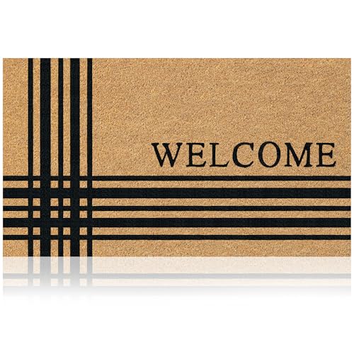 Coir Welcome Mat, Non-Slip, Welcome Classic 5, 17x29 in | 100% Natural Coir, Anti-Shedding, Durable PVC Backing, Traps Dirt and Mud, Indoor and Outdoor Entryway, Easy to Clean - color: Welcome Classic 5